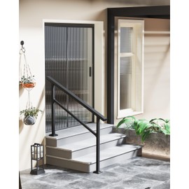 KYBOLT Outdoor Handrail, 3-4 Step Stair Handrail, Deck Staircase Handrails with Adjustable Height, Outdoor Handrail Banisters- DIY Installation Kit (Black)