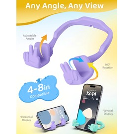 Cell Phone Stand Gifts for Teens Girls Boys Kids: 2 Pack Upgrade Adjustable Peace Sign Thumbs Lazy Cell Phone Holder for Desk Cool Gadgets Birthday Gifts for Women Men Teenage Adults (Purple&Green)