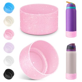 2PCS Silicone Water Bottle Boot for Owala 40oz, Protective Bottom Bumper Anti-Slip Sleeve for FreeSip, Twist, and Flip Stainless Steel Bottles, Dishwasher Safe and BPA Free(Shiny Pink)