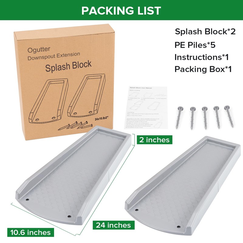 Ogutter Splash Blocks for Gutters Downspouts, 24" Downspout Extensions for