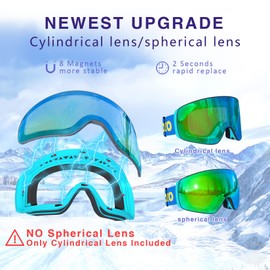 DIZOKIZO Ski Goggles Magnetic Replaceable Lens Snow Goggles for Men Women Professional Goggles for Snowboarding Skiing