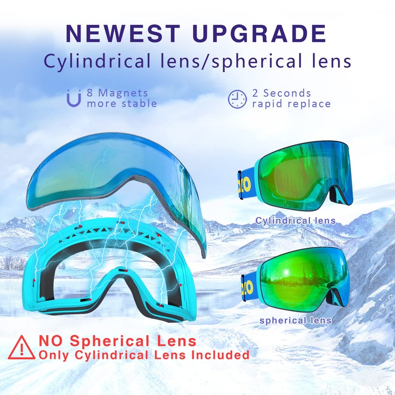 DIZOKIZO Ski Goggles Magnetic Replaceable Lens Snow Goggles for Men