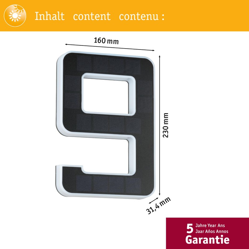 Paulmann Outdoor Solar House Number 9 3000 K IP44 Akk