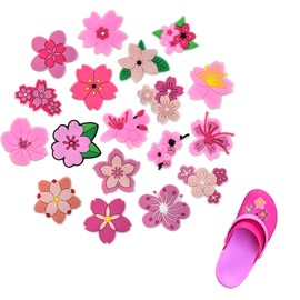 Cartoon Sakura Shoe Charms for Girls,18Pcs Cherry Blossom Shoe Decoration Charms Flower Croc Charms for Girls Women Kids,Bracelet Wristband Accessories Clog Birthday Party Gifts