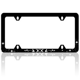 Triple Goddess Symbol License Plate Frame Funny Three Moons Auto Accessory Bracket Stainless Steel License Plate Holder with Screws for Women Men 6x12 Inch 4 Holes License Plate Frames