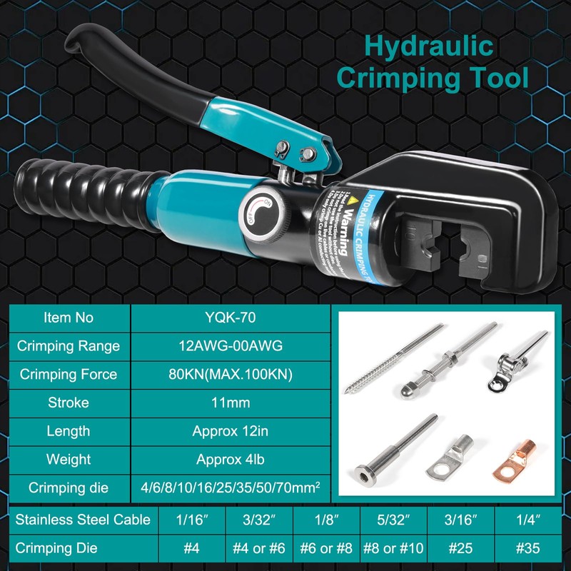 Brileine 10 Tons Hydraulic Crimping Tool with 9 Dies -