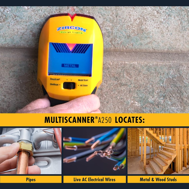 Zircon MultiScanner A250 All-In-One Stud Finder/Metal Detector/Live AC Wire Detection