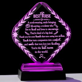 Arikyrist Glass Best Nurse Appreciation Gifts for Women with LED Light Base, Medical Keepsake Plaque for Nurses Practitioner Nursing School Students on Nurse Week Graduation Nurse Day