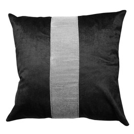 Emma Barclay Eclat - Diamante Panel Velvet Cushion Cover in Black - 17x17 (43x43cm)