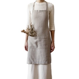 My Linen Home I Linen Smock Apron I 100% Stonewashed Linen I Apron Women I Cooking Apron Men I Kitchen Apron with Two Pockets I Grill Apron I Adjustable Size I Linen Apron, natural