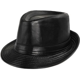 Glamorstar Vintage Jazz Hats for Men PU Leather Bowler Hat Foldable Jazz Hat Black