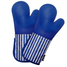 Alselo Silicone Oven Mitts Heat Resistant 932℉ with Waterproof & Non-Slip Kitchen Mittens, Set of 2 Extra Long Oven Gloves with Soft Cotton Terry Lining for Baking Cooking Barbecue (Cobait Blue, 2)