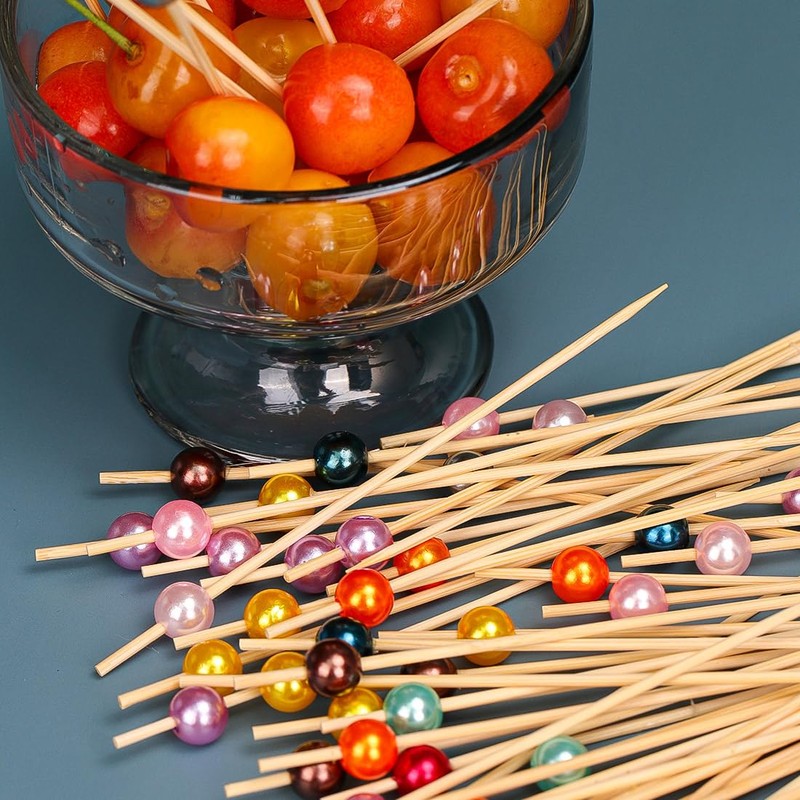 100Pcs Cocktail Sticks for Food Biodegradable Fruit Stick Bamboo Skewers