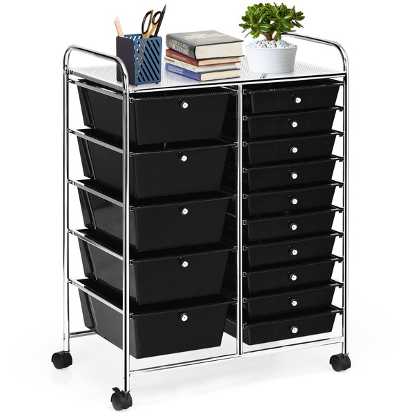 COSTWAY 15 Drawer Rolling Storage Cart, Multipurpose Mobile Storage Organizer