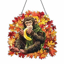 Monkey Ornaments Acrylic Window Hanging, Monkey Gifts for Women Men Monkey Lovers, Monkey Decor, Monkey Decorations for Home Garden Kitchen Christmas Fall Autumn, Monkey Autumn Ornaments