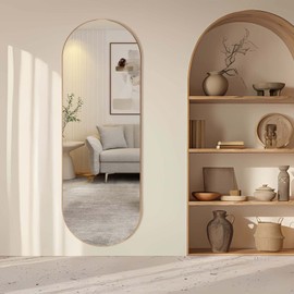 ZHUNFA Arched Full Length Floor Mirror, 65"x 22" Oval Full Floor Mirror, Large Wall Mounted Arched-Top Body Mirror for Living Room, Bedroom, Bathroom, Entryway, Dressing Room Gold