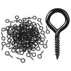 AUGHOA 100 Pcs 1 Inch Small Screw Eye Hooks, Small Eyelet Screws, Eye Bolts Screw in Small Hooks, Eye Screws for Wood Art Crafts, Suitable for Indoor and Outdoor DIY Use (Black)