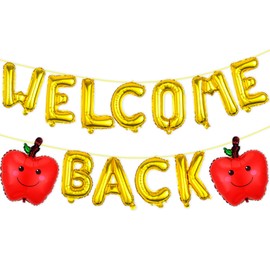 Gold Welcome Back Balloons Banner Red Apples Balloons for First Day of School Decor Welcome Back To School Decorations Office