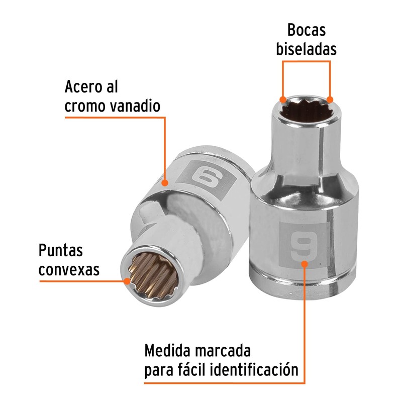 Truper D-1209-EM, Dado de 12 puntas mm, 9 mm, cuadro
