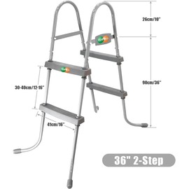 YUEWO 36" 2-Step Steel Frame Above Ground Swimming Pool Ladder with Non-Slip Plastic Steps for Entry and Exit System Swim Pools