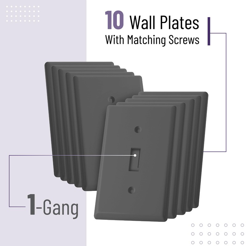 Bates- Light Switch Cover, Pack of 10, 1 Gang, Grey,