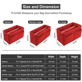 OMYSTYLE Red Slender Large Organizer Insert, Felt Tote Bag Organizer Insert with 5 Sizes, Handbag Dividers for Inside Purse, Compatible with Longchamp, Neverful, Speedy and More
