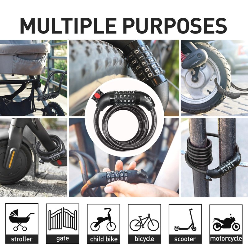 DaShield Bike Lock Cable, 47 inches Long 5 Digit Resettable