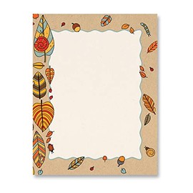 Paperdirect Autumn Caterpillar Harvest Thanksgiving Fall Theme Paper Stationery, Border Paper, Letterhead 8.5 x 11, 25 sheets, Elegant Premium Writing Decorative Printer Paper