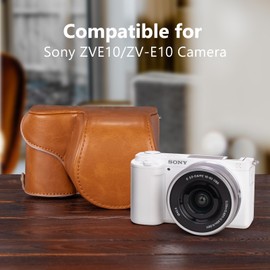 MUZIRI KINOKOO ZVE10 Brown Modern PU Leather Camera Case Bag Compatible with Sony ZV-E10 ZVE10 Camera with 16-50mm Lens