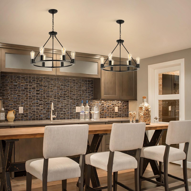 Senyshilon Black Chandelier, 6-Light Dining Room Light Fixture, Round Farmhouse