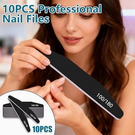elzle 10 PCS Nail Files,100/180 Grit Double-Sided Emery Boards,Black | Professional Nail Styling Tools, Durable Sandpaper Filer for Acrylic Natural Nails, Home Salon Use