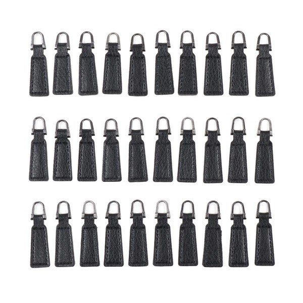 Leather Craft PU Zipper Tabs Black 30 Pcs Set Zipper Charms Pull Tabs Replacement