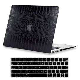KEROM Compatible with Crocodile MacBook Pro 13 inch Case 2024-2016 M2 M1 A2338 A2289 A2251 A2159 A1989 A1706 A1708, Crocodile Skin Alligator Skin PU Leather Hard Shell Case & Keyboard Cover, Black