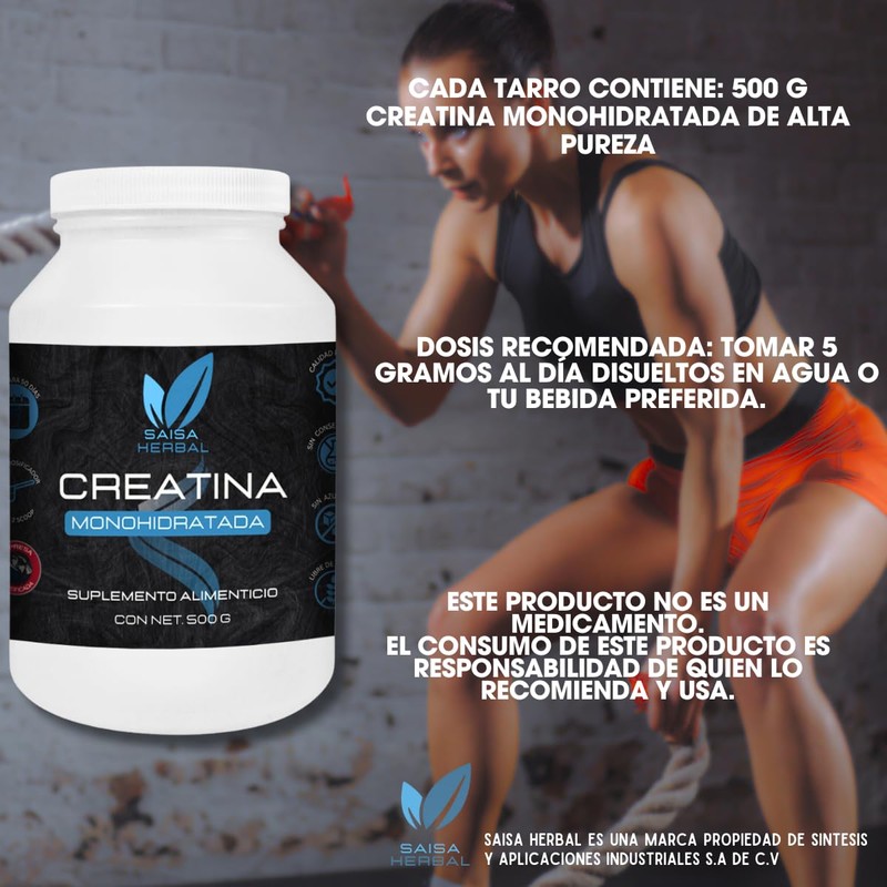 Creatina Monohidratada Alta Pureza y Alta absorción con 500 g