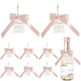 AIMUDI Rose Gold Bottle Bows with Card and Stretch Band 3.5" Wine Champagne Bottle Satin Ribbon Bows Hang Tag Wedding Birthday Beach Party Baby Shower Bridal Shower Christmas Decoration, 24 PCs