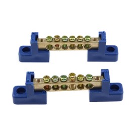 Meuey Lyot 6-Terminal Bus Pole Terminal Brass Wire Screw Terminal Ground Bar Bus Bar Block,Blue-2PCS