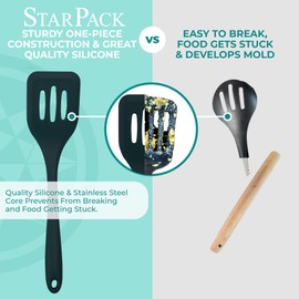 StarPack Premium XL Silicone Kitchen Utensil Set (6 Piece), High Heat Resistant to 480°F, Hygienic One Piece Design, Large Non Stick Spatulas & Serving Utensils