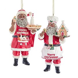 The Bridge Collection Black Santa Baking Cookies Ornaments, Set of 2 African American Gingerbread Dessert Baker Christmas Ornaments