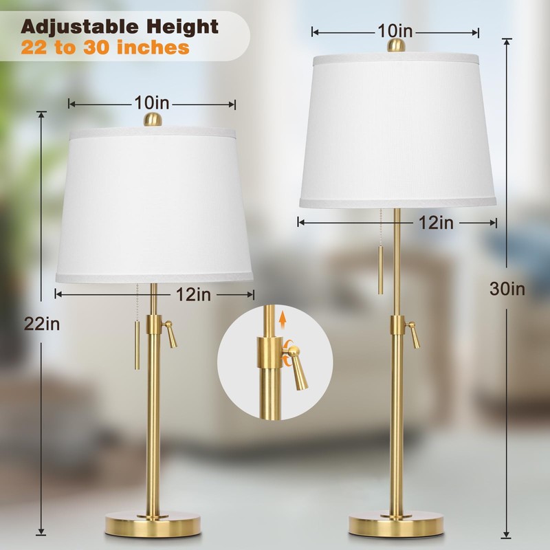 Table Lamps Set of 2,Adjustable Height Bedside Lamp,Gold Tall Lamp