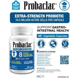 Probaclac Extra Strength Formula,Multistrain probiotic and lactic Ferment Complex,Formula Based on Natural strains thereby ensuring Complete intestinal Tract Coverage (45)