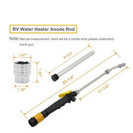 Powswopx 5PCS RV Water Heater Anode Rod & Flush Wand with Element Socket Set 9.25"L x 3/4"NPT Thread Magnesium Rod for Suburban, Mor-Flo, Camper Hot Water Tank Cleaning Rinser with Dual Hex Wrench