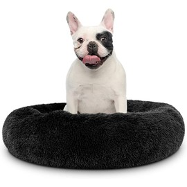 Cat Beds for Indoor Cats - Cat Bed Washable 24 inches, Dog Beds for Small Medium Dogs, Anti Anxiety Round Fluffy Plush Faux Fur Cat Bed, Thick Bottom (Dark, Large 24" L x 24" W)