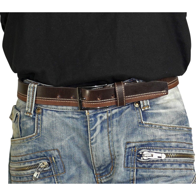 Harrys-Collection Men's Exclusive Leather Belt 2 Colours Contrasting with Fine