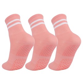 STRSFYS Pink Yoga Socks Non-Slip 3 Pair - Pilates Socks with Breathable Mesh for Women & Teens