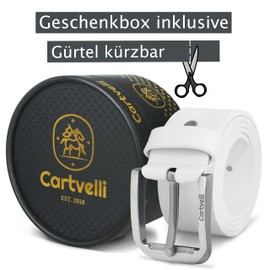 Cartvelli Premium Men's Carbon Leather Belt - Made in Germany with Gift Box - Genuine Leather Belt 40 mm, Carbon White