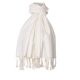 Mitchell Lewiss Women's Classic Elegant Bright Solid Colors Pashmina Silk Shawl Blend Soft Wrap Scarf (Off White)