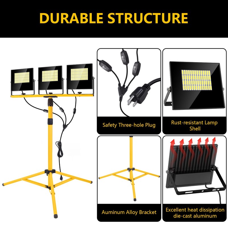 36000 Lumen Work Lights with Stand, 3 Adjustable Head LED