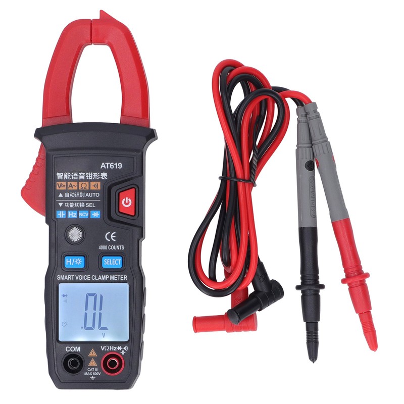 Digital Clamp Meter Automatic Intelligent Voice Announcement ABS Red Multi