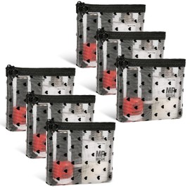 Fassave 6 Pack Mini Zipper Mesh Makeup Bags, Heart Print Nylon Cosmetic Bags Toiletry Bags for Office Travel Organization (Widened-Beige, XS)