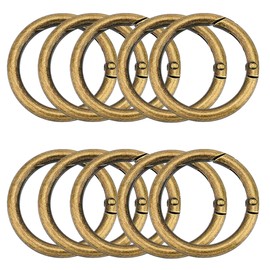 XCSJ 10 x Carabiner Round 48 mm Very Robust Zinc Alloy Large Carabiner Ring Carabiner Hook Round Carabiner Ring O Ring Round Carabiner for Key Chain, Bag, Jewellery, DIY Crafts (Bronze)